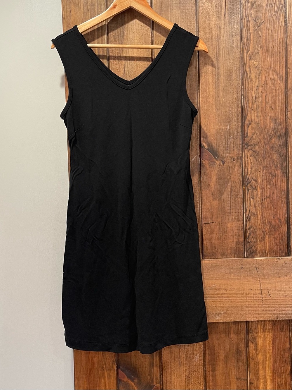 Vintage 1990's GAP Black Matte Knit Tank Jersey V Neck Mini Dress Large